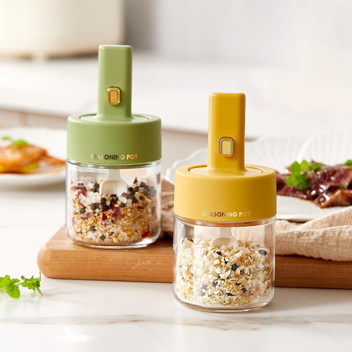 SpiceDip™ Premium Glass Seasoning Jar with Integrated Spoon-Lid