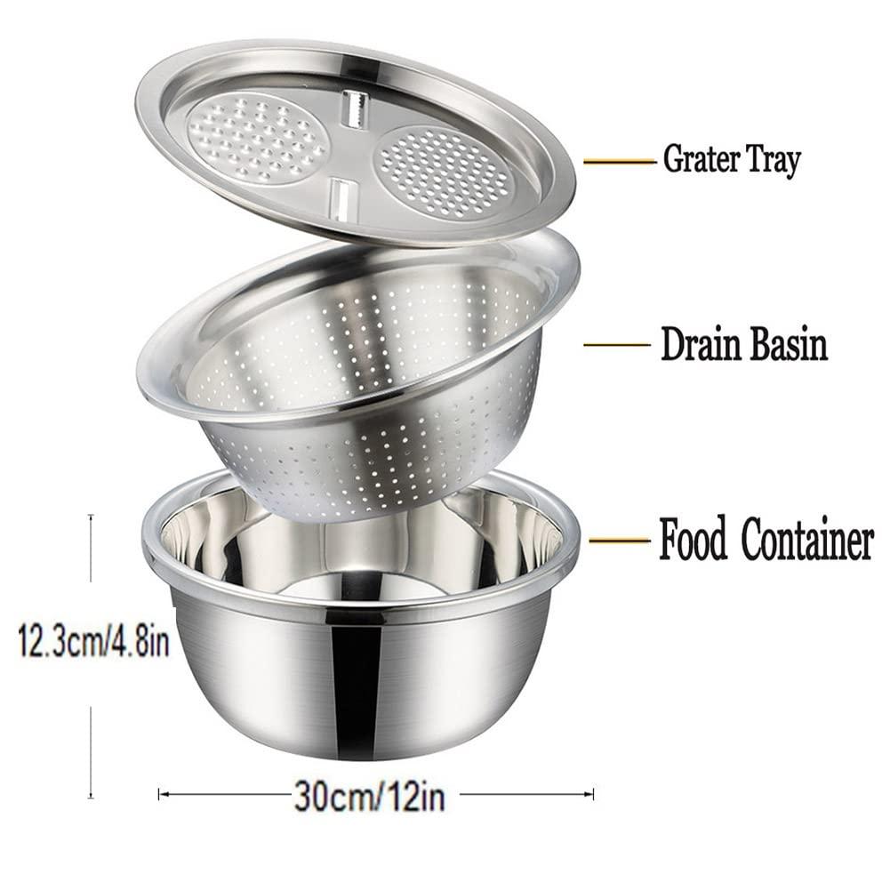 TriServe™ 3-in-1 Stainless Steel Grater & Colander Basin Set