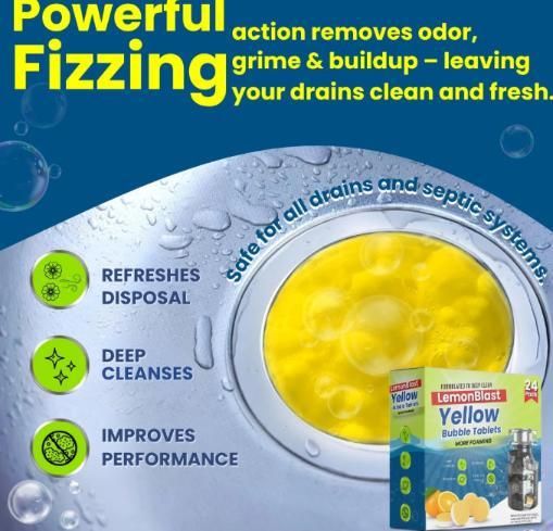 LemonBlast™ Effervescent Yellow Bubble Cleaning Tablets (Pack of 24)