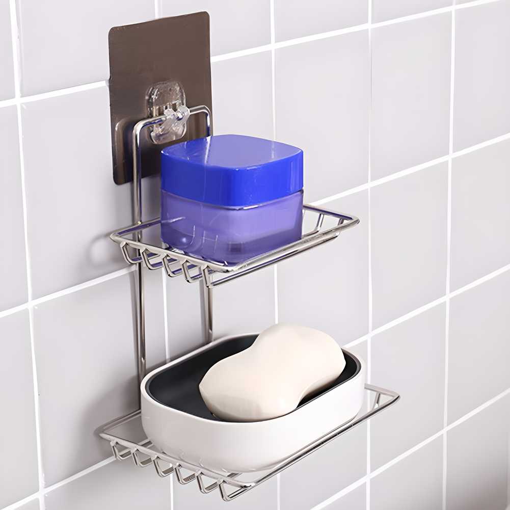 SteelNest™ Wall Mounted Double-Layer Soap Dish with Hook