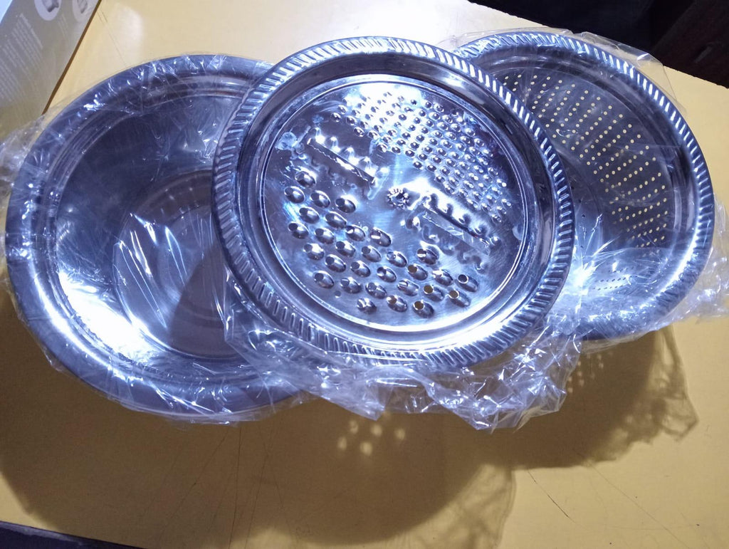 TriServe™ 3-in-1 Stainless Steel Grater & Colander Basin Set