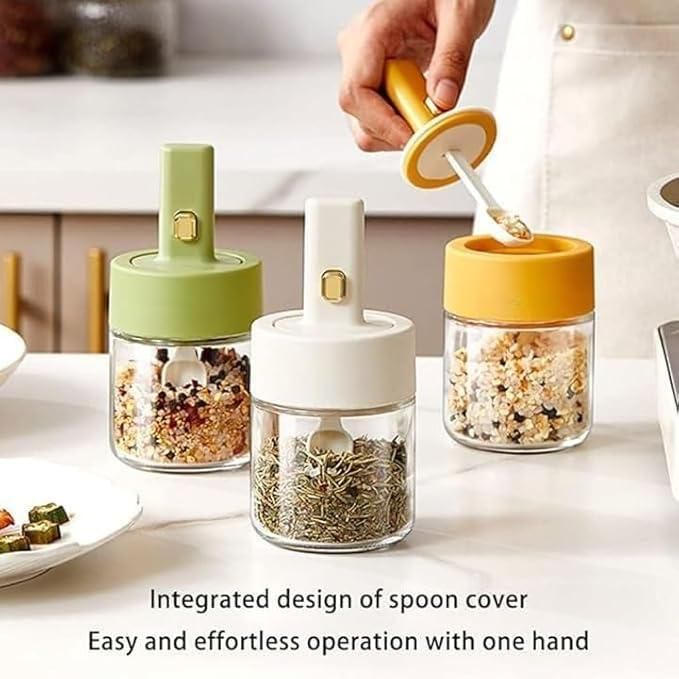 SpiceDip™ Premium Glass Seasoning Jar with Integrated Spoon-Lid